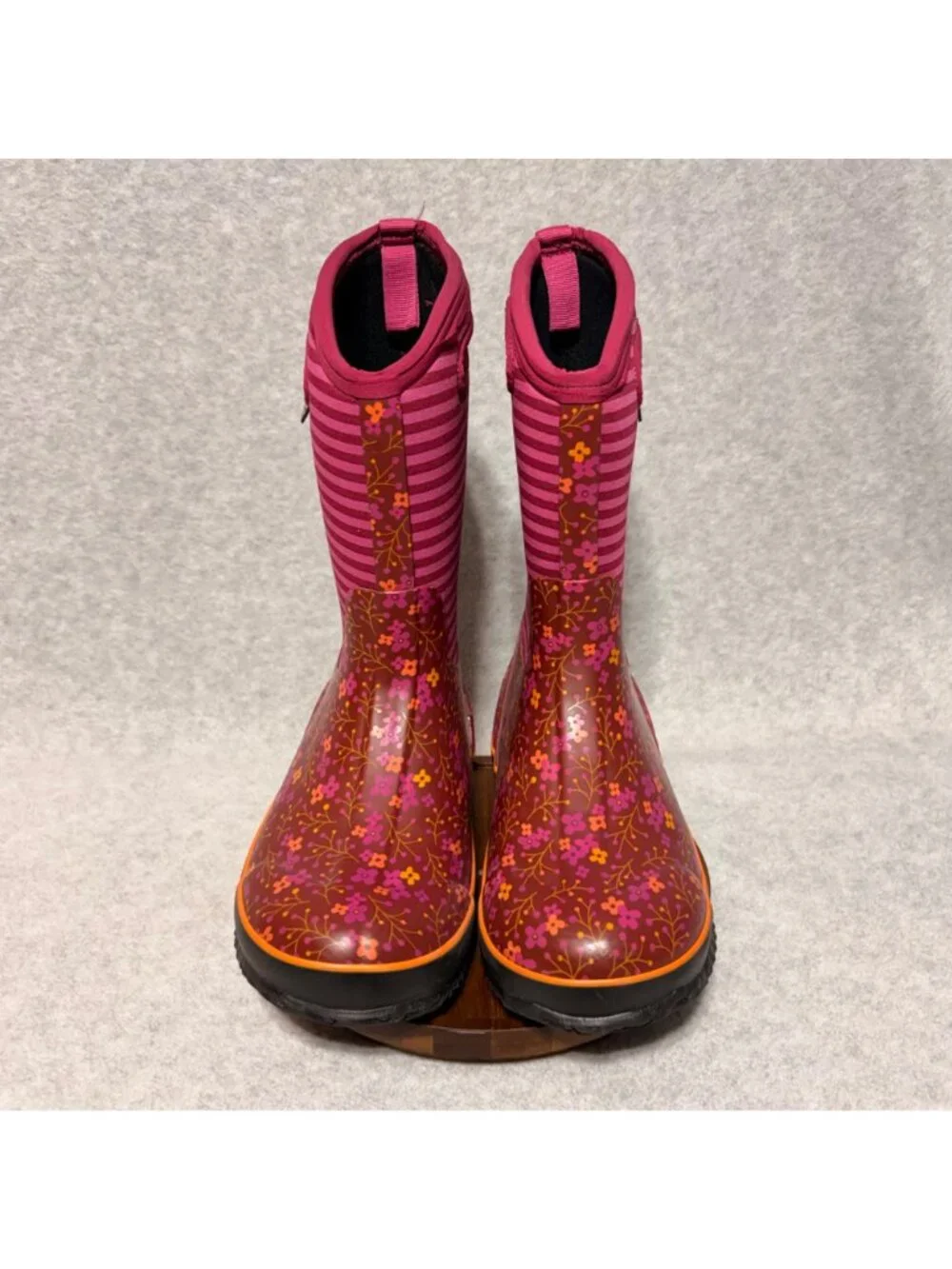 Bogs Boots Kids Sz 5 Classic Pink Flower Stripe Waterproof Winter Snow -30°F